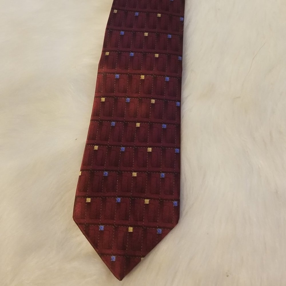 Arrow 100% Silk Burgundy Blue Yellow Tie